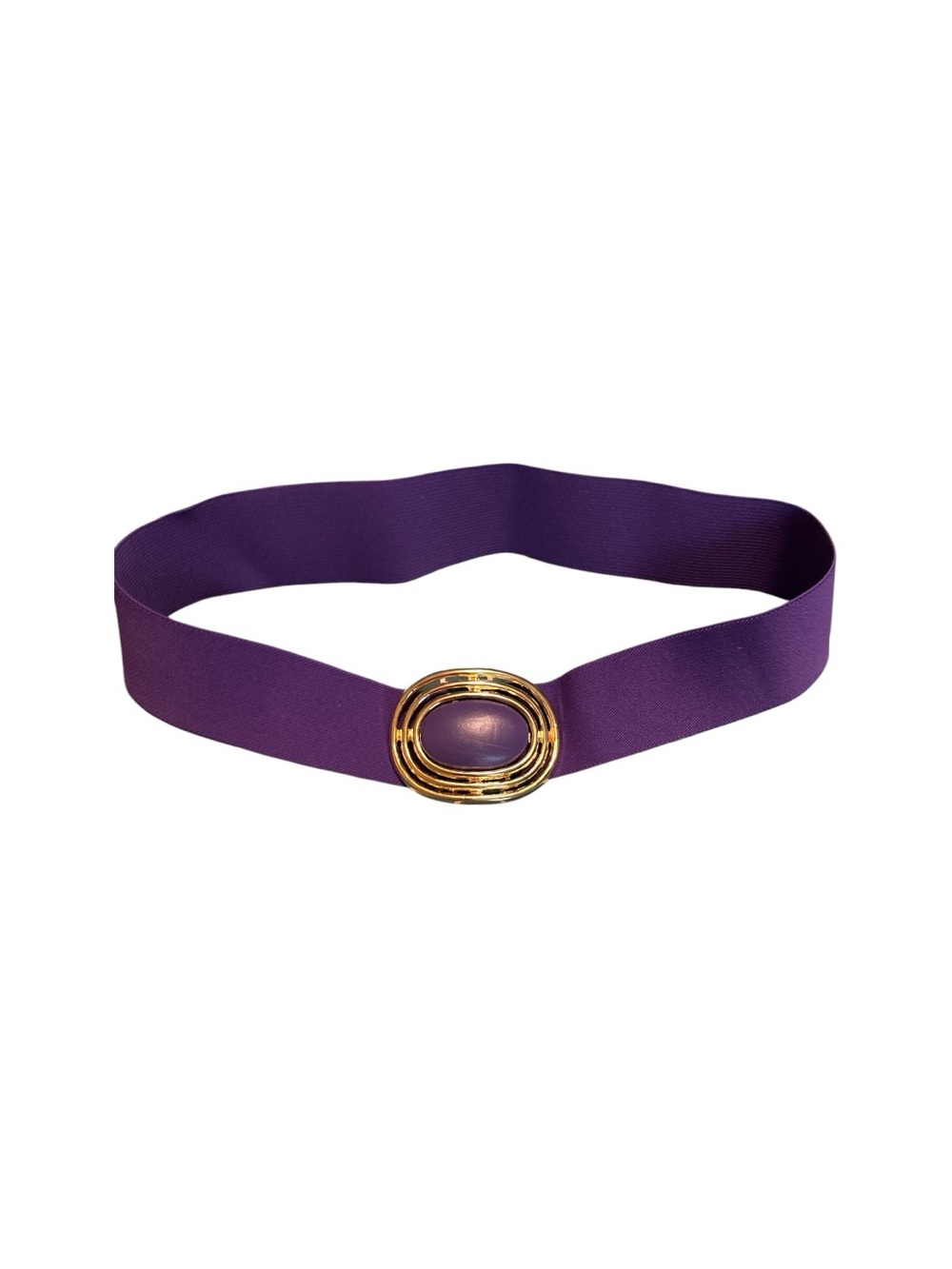 Vintage Daylor Purple Stretch Belt Gold Tone Oval Buckle Made in USA M/L